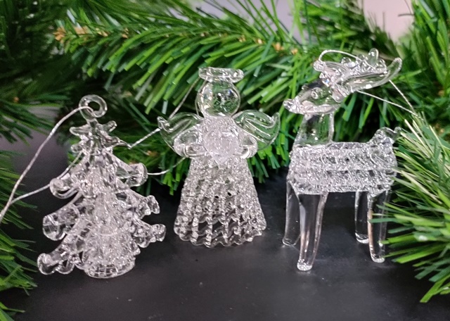 Set van 3 kerstdecoratie, gesponnen glas