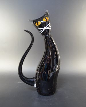 bal Onderscheppen Wild GlasArt Kat van Glas, Zwart Zittend